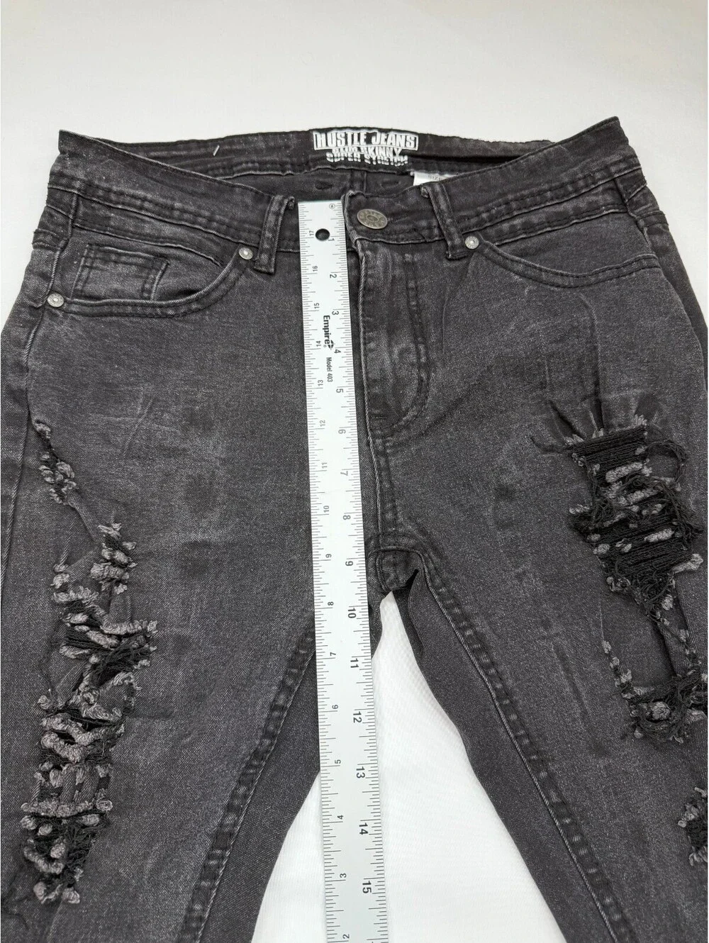 Hustle Distressed Super Skinny Super Stretch Jeans Men's Size W30 in Black
